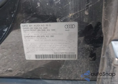 2015 Audi Q5 2.0T Premium из США, поврежденный, VIN WA1LFAFP1FA143459